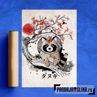 Tanuki red sun art