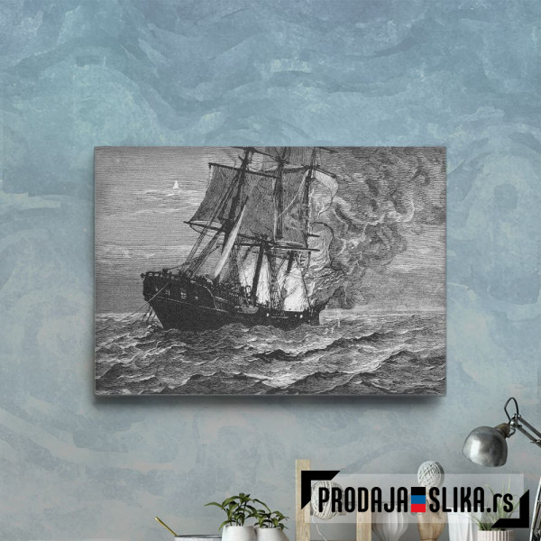 Burning Ship In The Sea